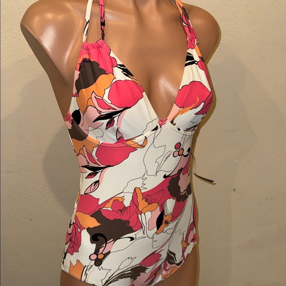 NWT DKNY one piece swimsuit size 8 underwire shoulder tie - Picture 1 of 4